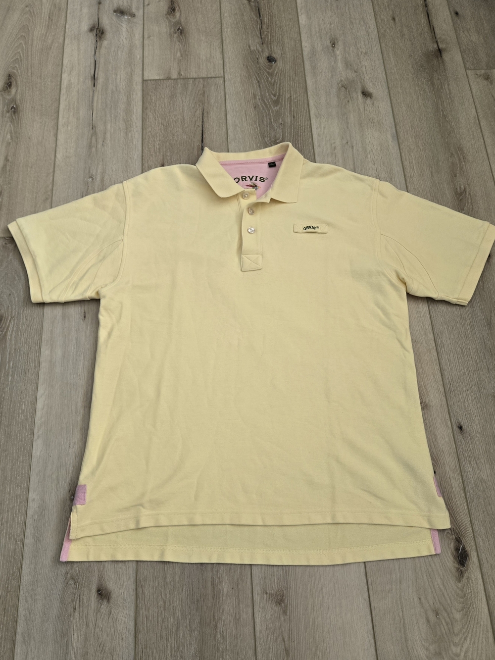 Orvis Signature Men's Polo Shirt L Yellow Short Sleeve Heavy Cotton Fly Fishing
